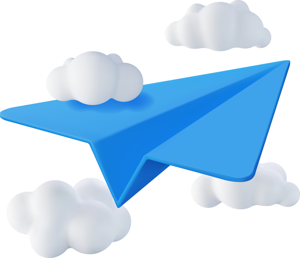 3D Blue Paper Plane in Clouds