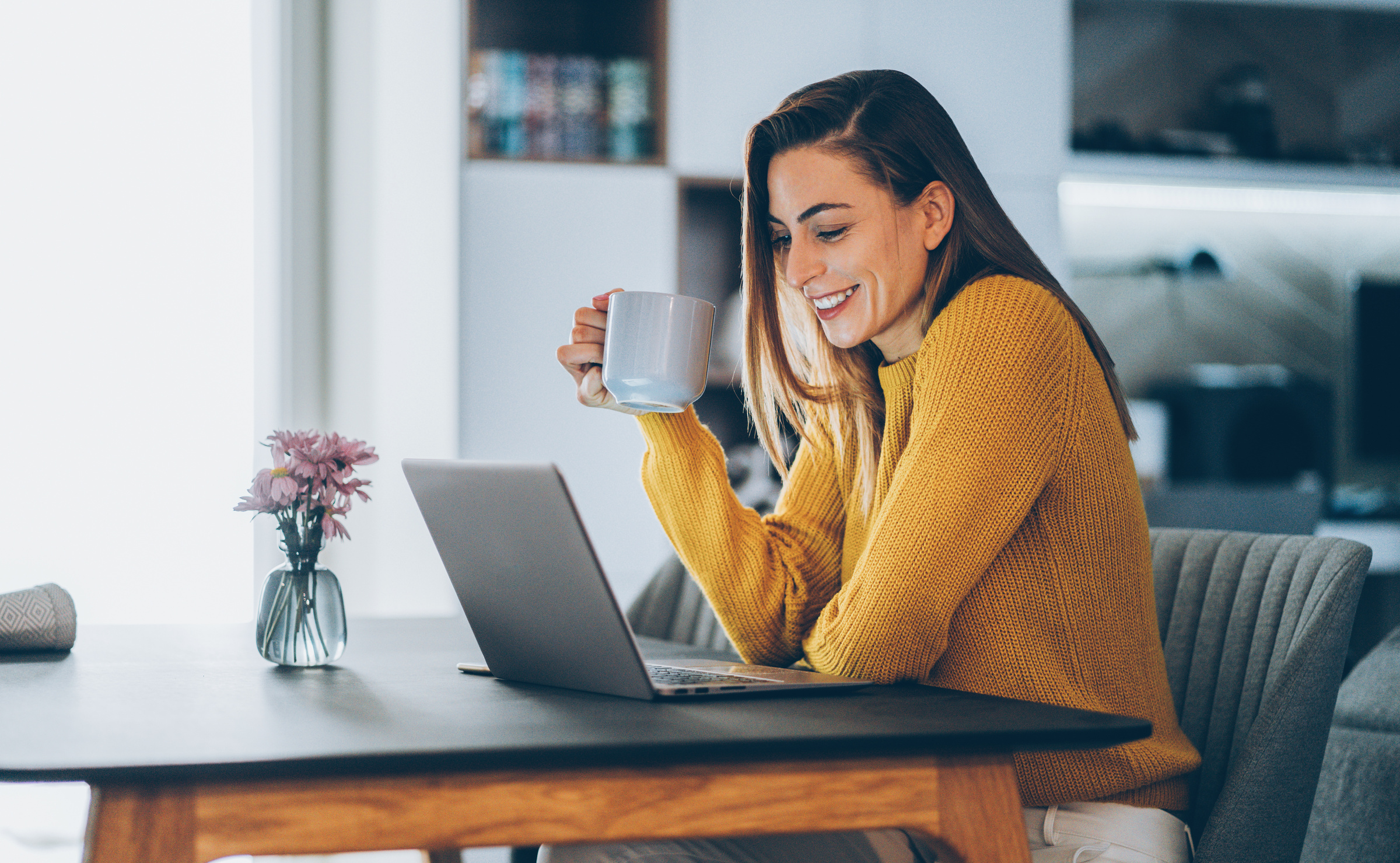 Young woman home office